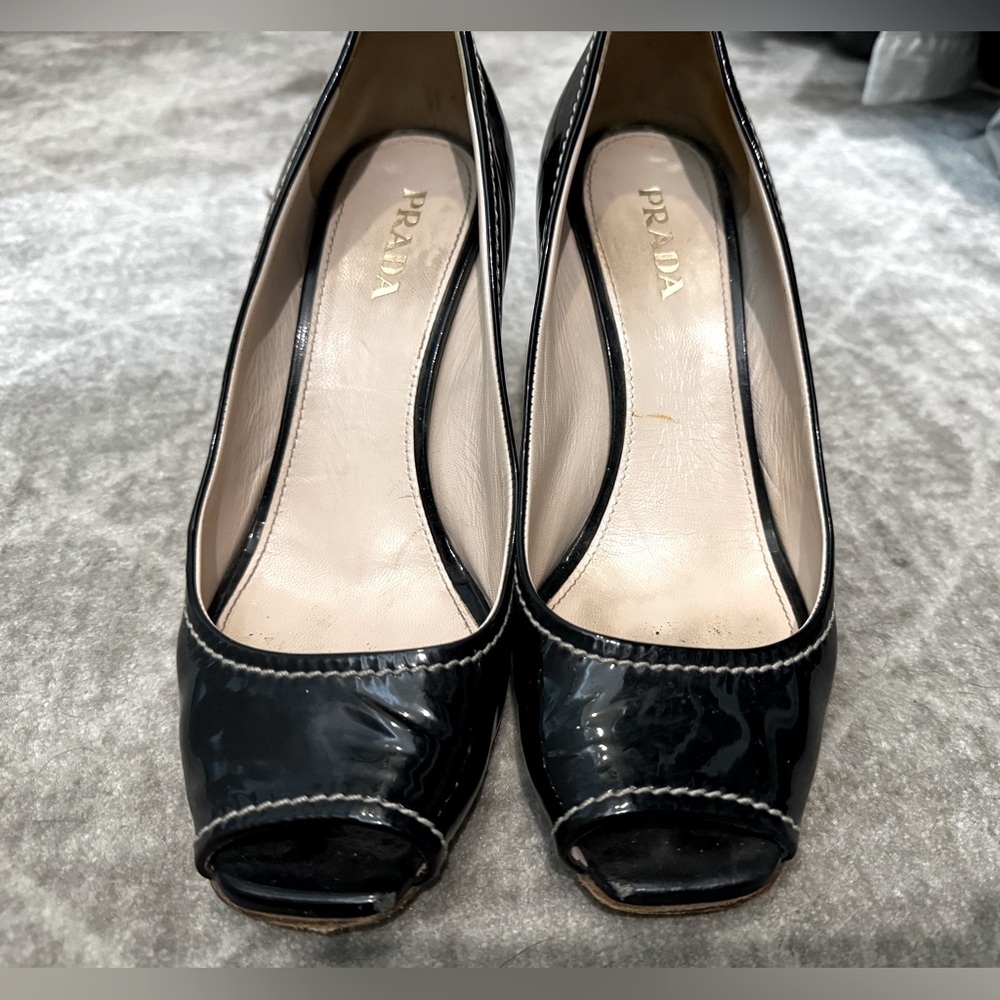 Prada wedges-black patent leather 37.5